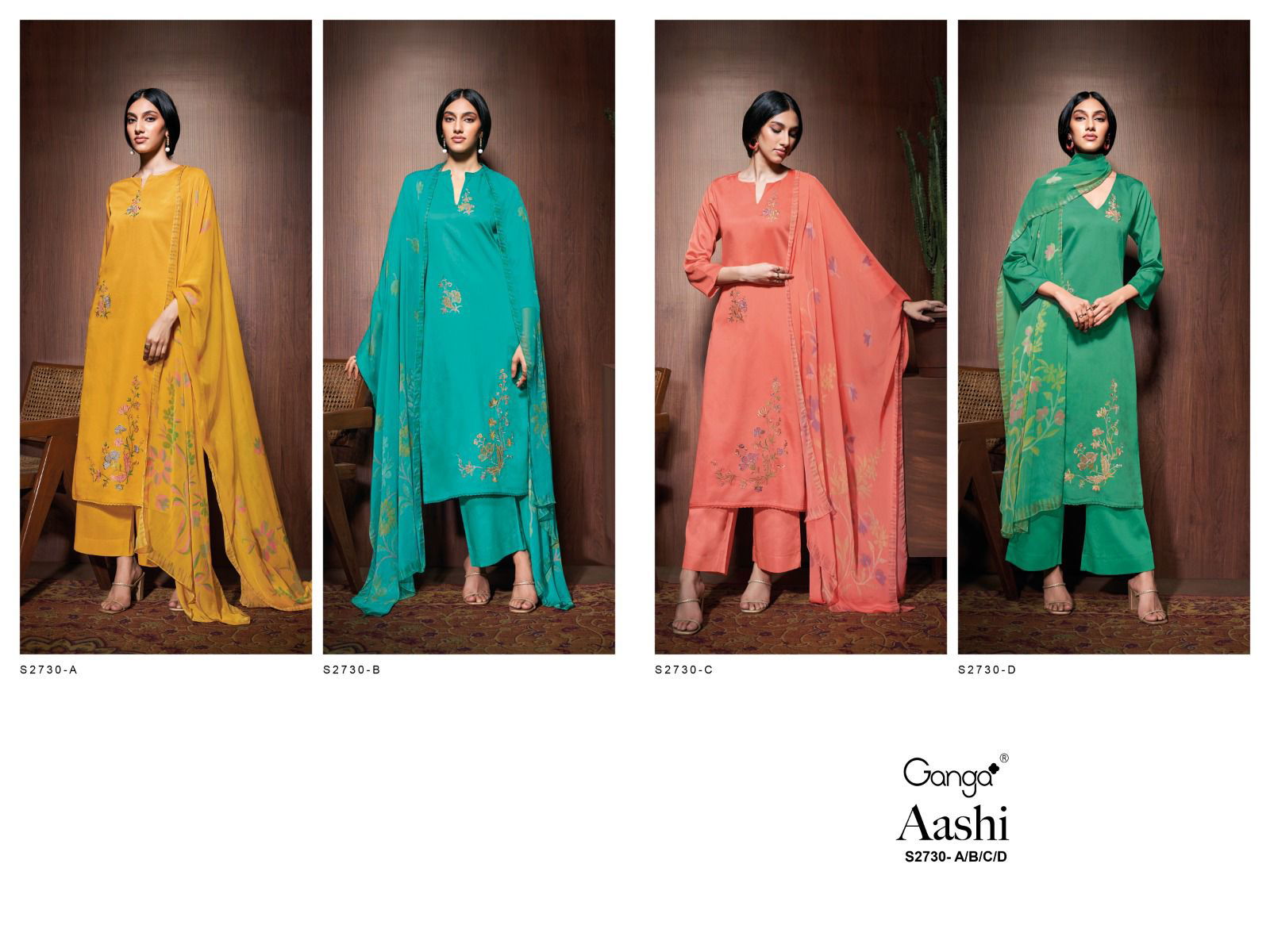 Aashi 2730 By Ganga Embroidery Premium Cotton Silk Dress Material Wholesale Price In Surat